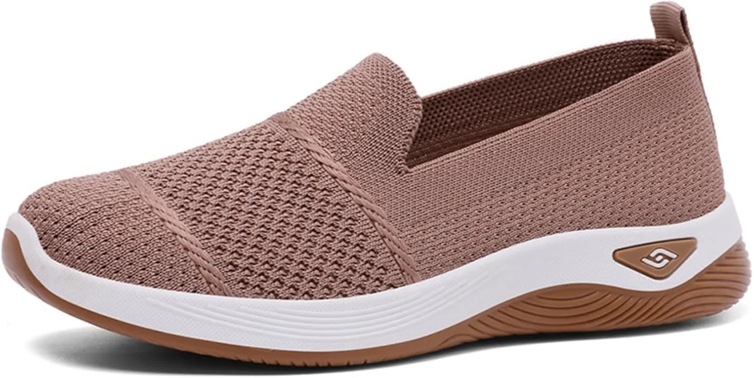 Mmoneyake Women's Woven Orthopedic Breathable Soft Shoes Diabetic Foam Walking Shoes Mesh Knitted Woven Low Top Walking Shoe Slip-On Indoor Outdoor Casual Sneakers