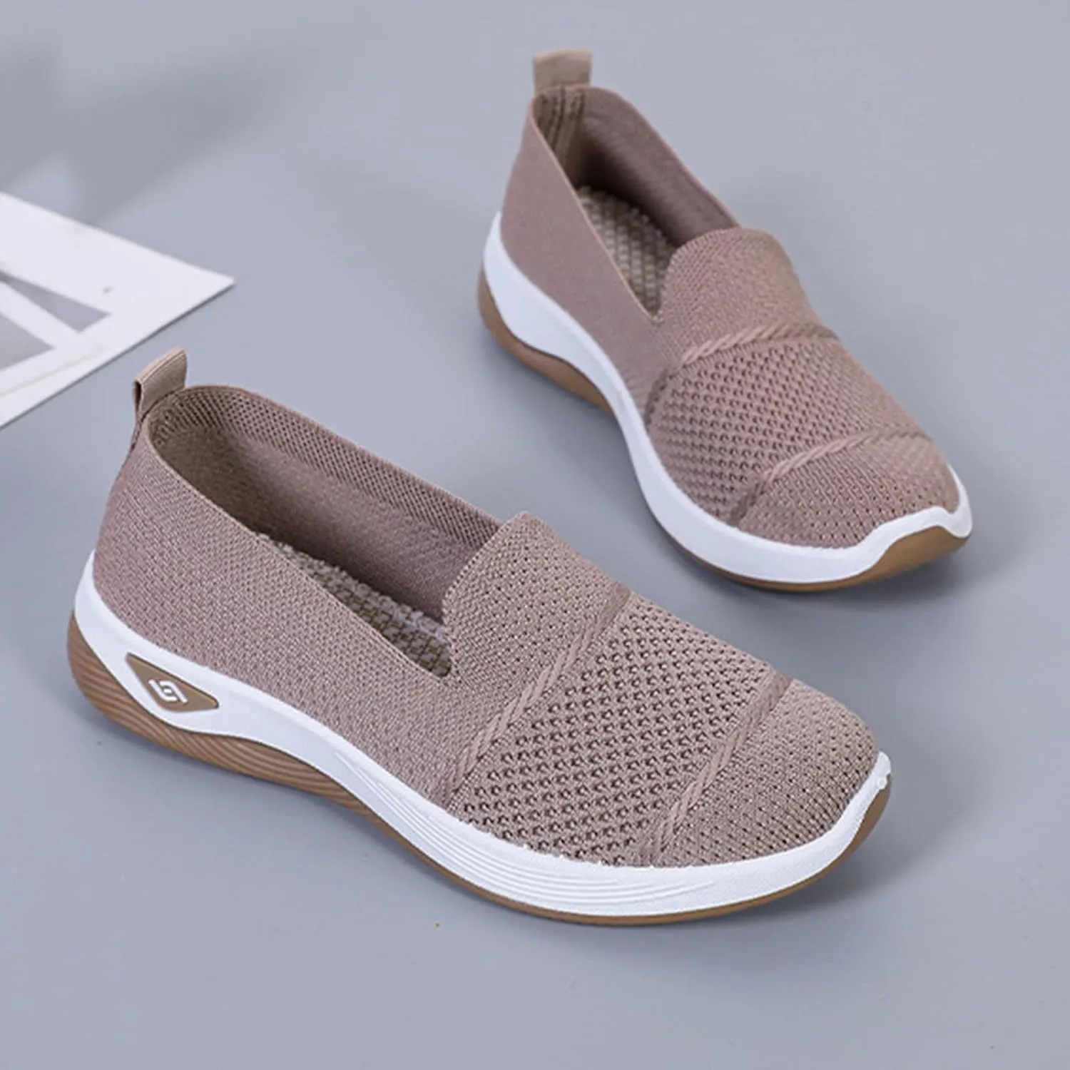 Mmoneyake Women's Woven Orthopedic Breathable Soft Shoes Diabetic Foam Walking Shoes Mesh Knitted Woven Low Top Walking Shoe Slip-On Indoor Outdoor Casual Sneakers