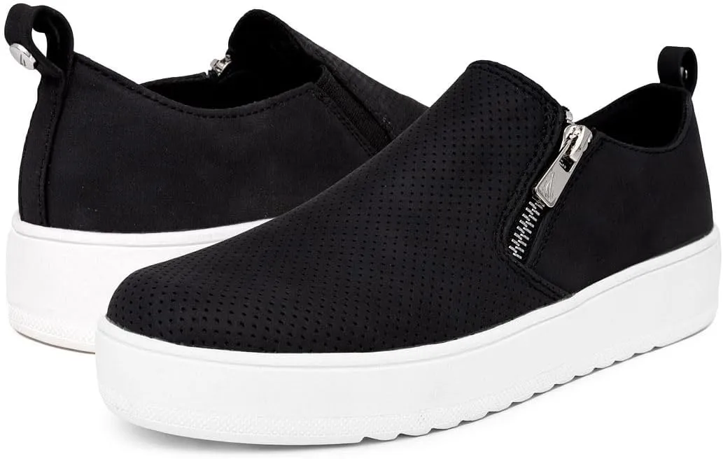 Nautica Women's Slip-On Fashion Sneakers with Side Zipper  Comfortable Low-Top Walking Shoes for Casual Everyday Wear
