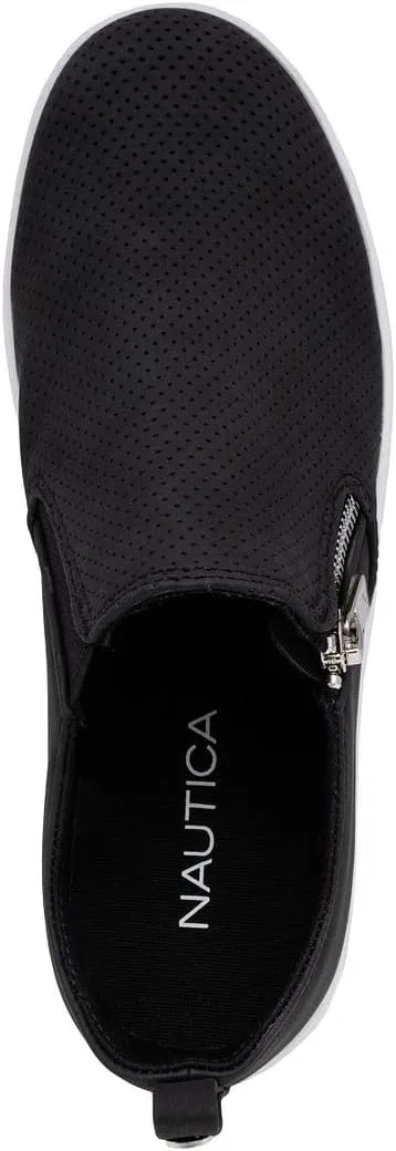 Nautica Women's Slip-On Fashion Sneakers with Side Zipper  Comfortable Low-Top Walking Shoes for Casual Everyday Wear