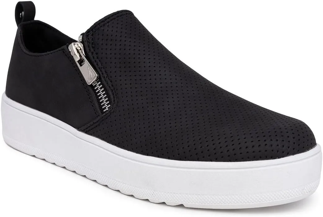 Nautica Women's Slip-On Fashion Sneakers with Side Zipper  Comfortable Low-Top Walking Shoes for Casual Everyday Wear