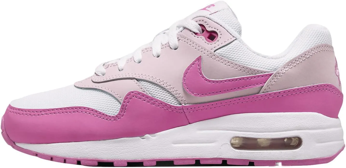 Nike Air Max 1 Big Kids' Shoes (FZ3559-100, White/Pink Foam/Playful Pink)