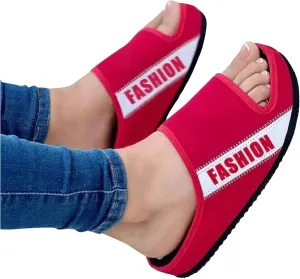 oiangi Summer Platform Slippers for Women Fashion Casual Fish Mouth Peep Toe Slip-on Slides Comfy Outdoor Letter Colorblock Ladies Non-Slip Shoes