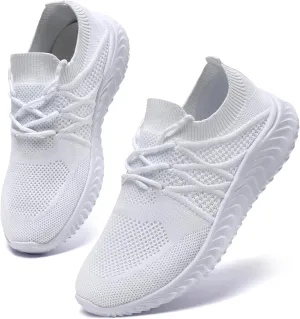 Oltyutc Women Running Shoes Lightweight Tennis Walking Shoes Mesh Gym Workout Sneakers White 5.5