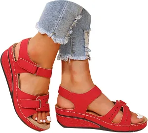 Orthopedic Sandals for Women Plantar Fasciitis Hook and Loop Flat Sandals Summer Outdoor Arch Support Massage Sandals