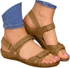 Orthopedic Sandals for Women Plantar Fasciitis Hook and Loop Flat Sandals Summer Outdoor Arch Support Massage Sandals