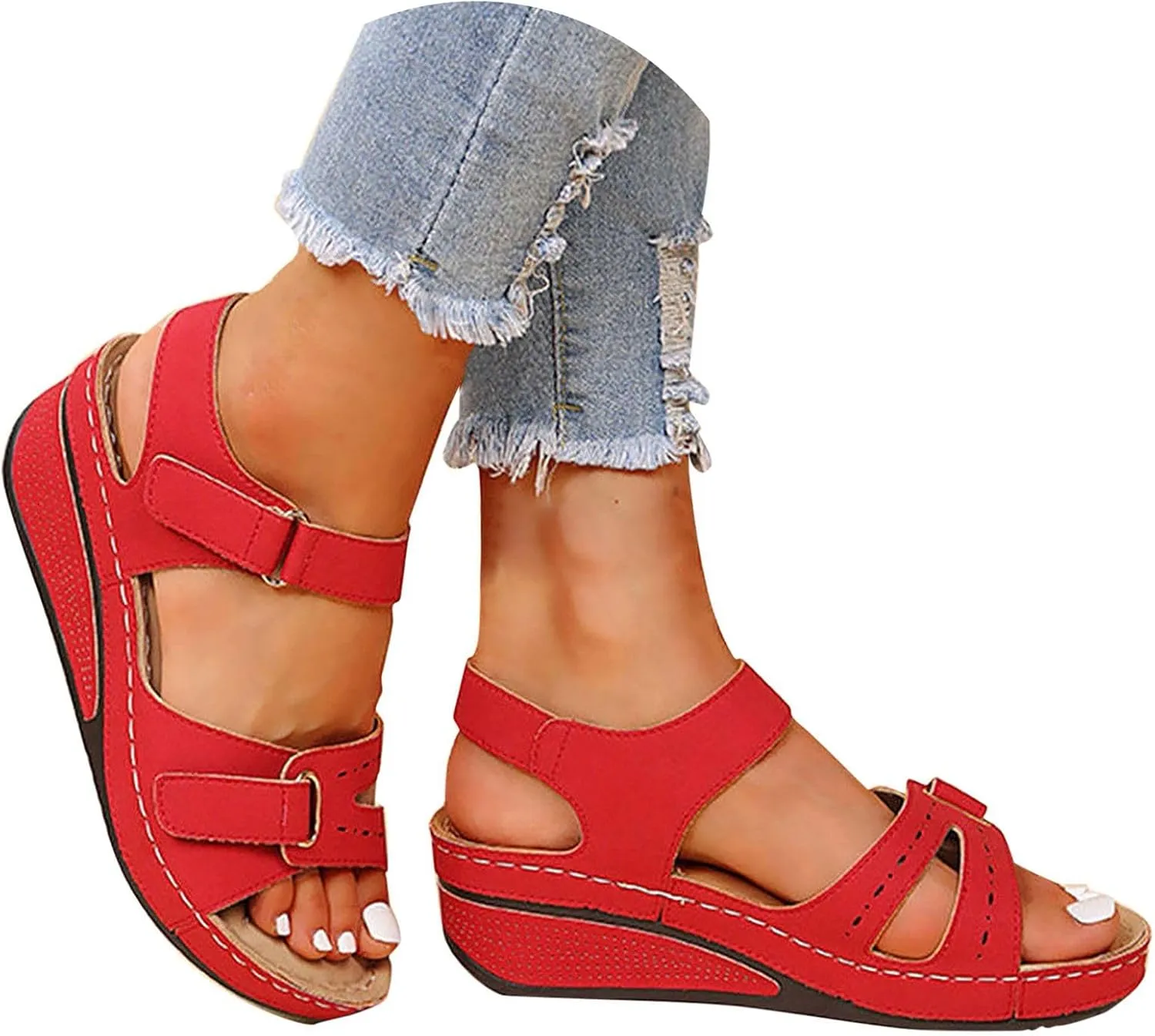 Orthopedic Sandals for Women Plantar Fasciitis Hook and Loop Flat Sandals Summer Outdoor Arch Support Massage Sandals