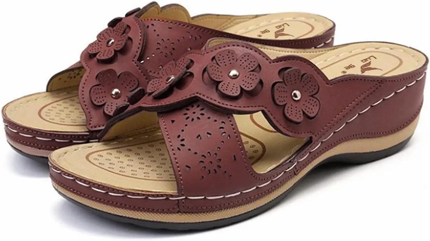 Orthopedic Sandals For Women Women's Comfort Leather Slides Lightweight Wedge Sandals Slip On Casual Walking Slippers with Arch Support Cushion Platform Sandals Dressy Summer