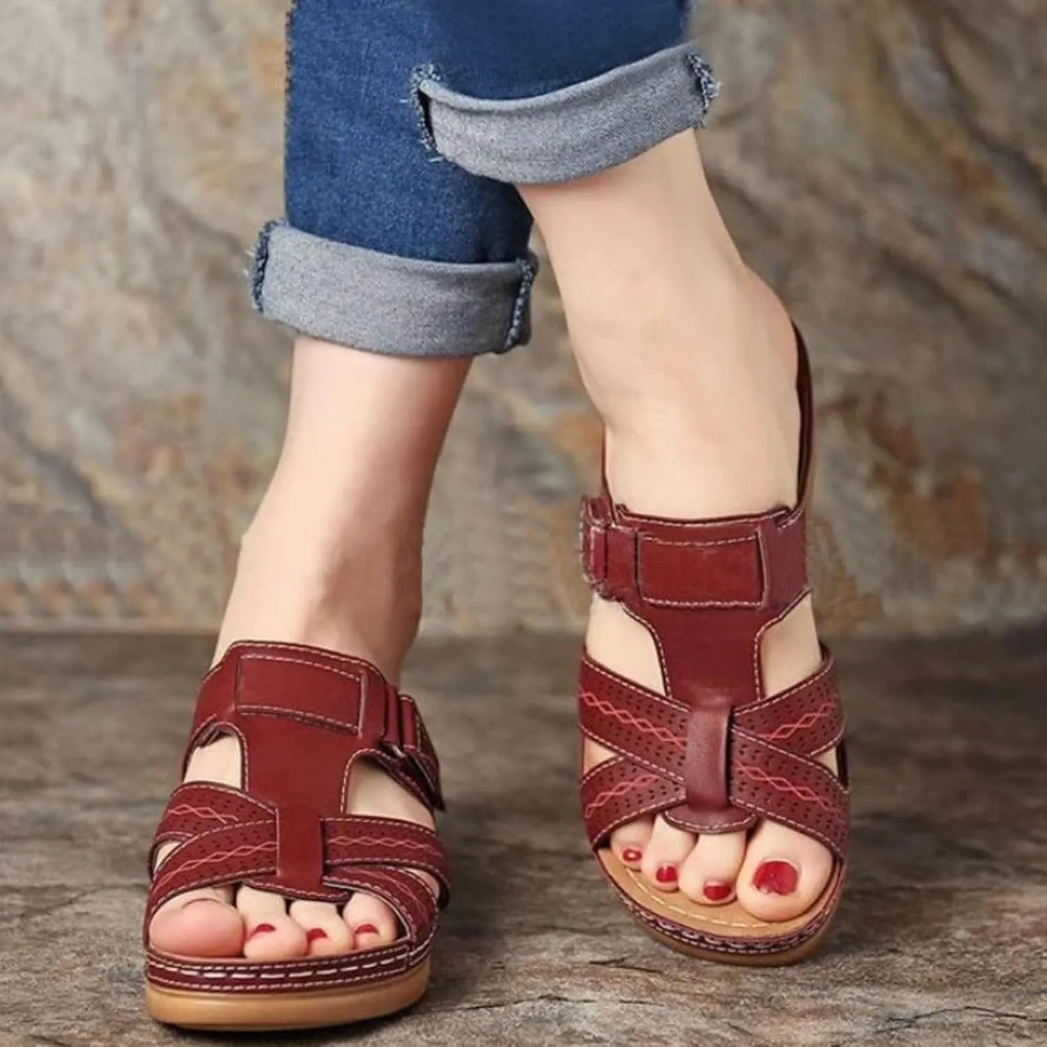Orthopedic Sandals for Women, Women's Dressy Summer Platform Arch Support Sandals Comfort Walking Beach Flat Wedge Sandals