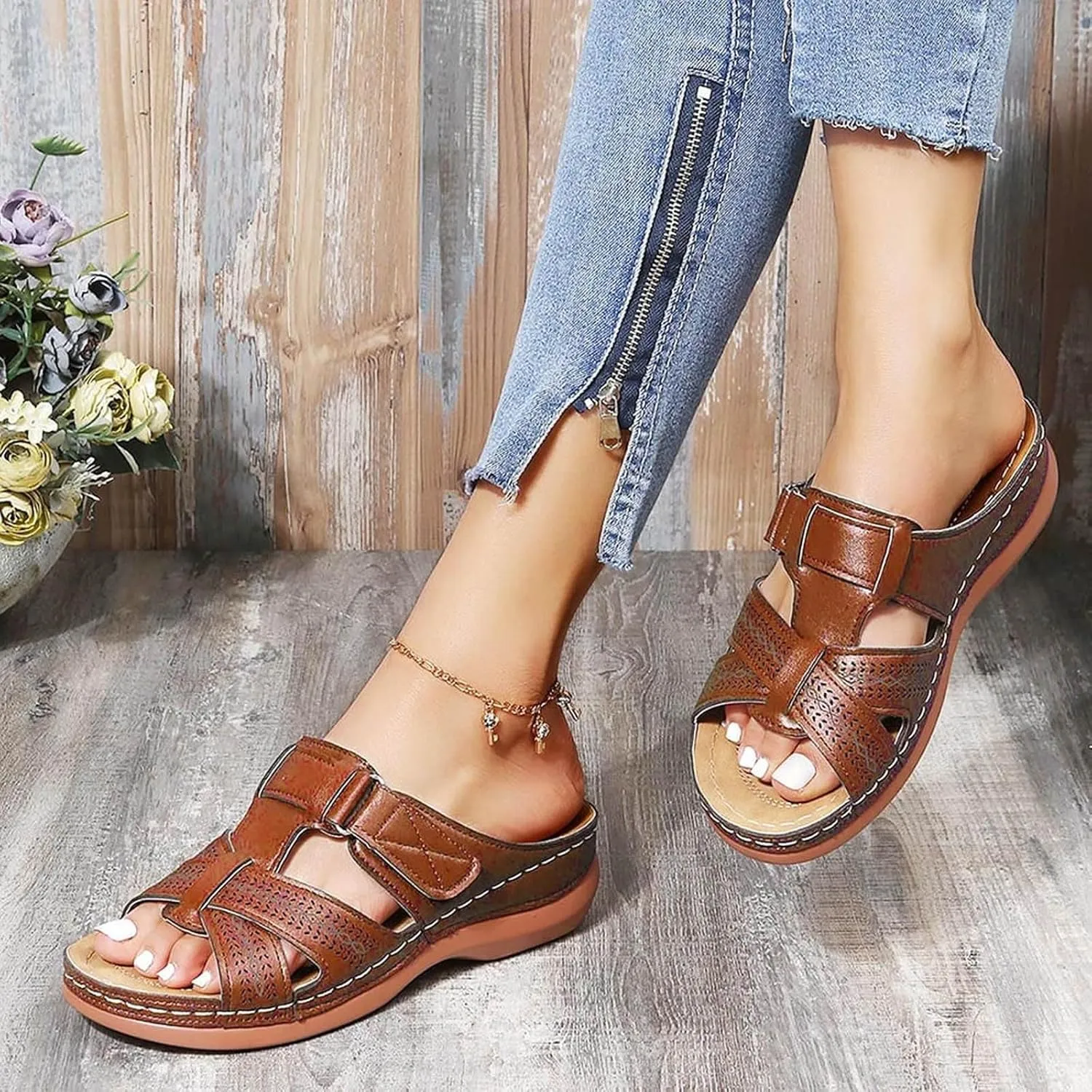 Orthopedic Sandals for Women, Women's Dressy Summer Platform Arch Support Sandals Comfort Walking Beach Flat Wedge Sandals