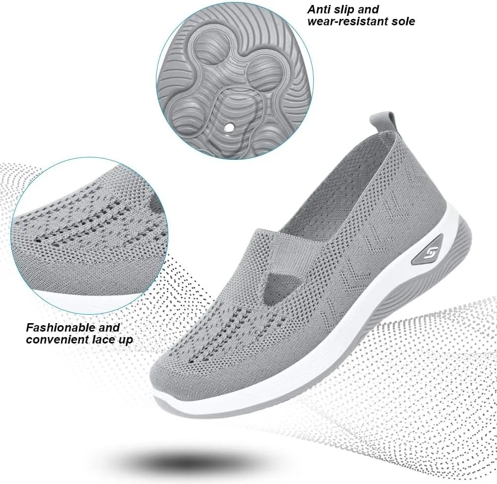 Orthopedic Shoes for Women Slip ons Woven Breathable Soft Sole Shoes for Foot Pain Relief Comfortable Non-Slip Walking Shoes