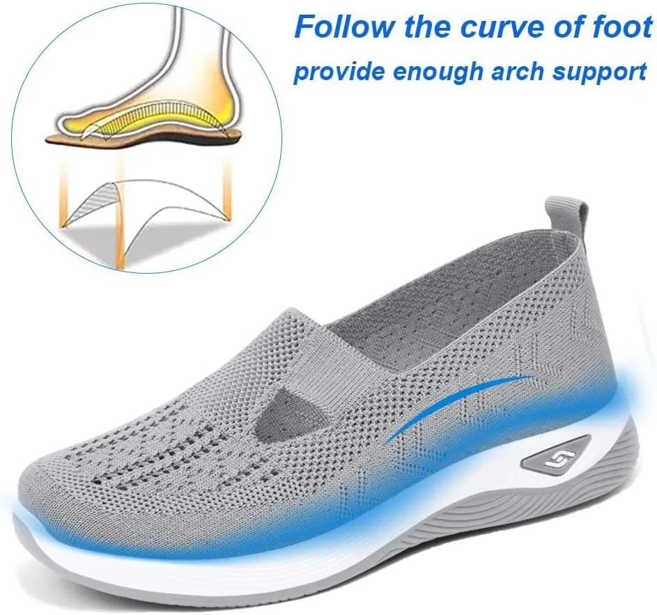 Orthopedic Shoes for Women Slip ons Woven Breathable Soft Sole Shoes for Foot Pain Relief Comfortable Non-Slip Walking Shoes