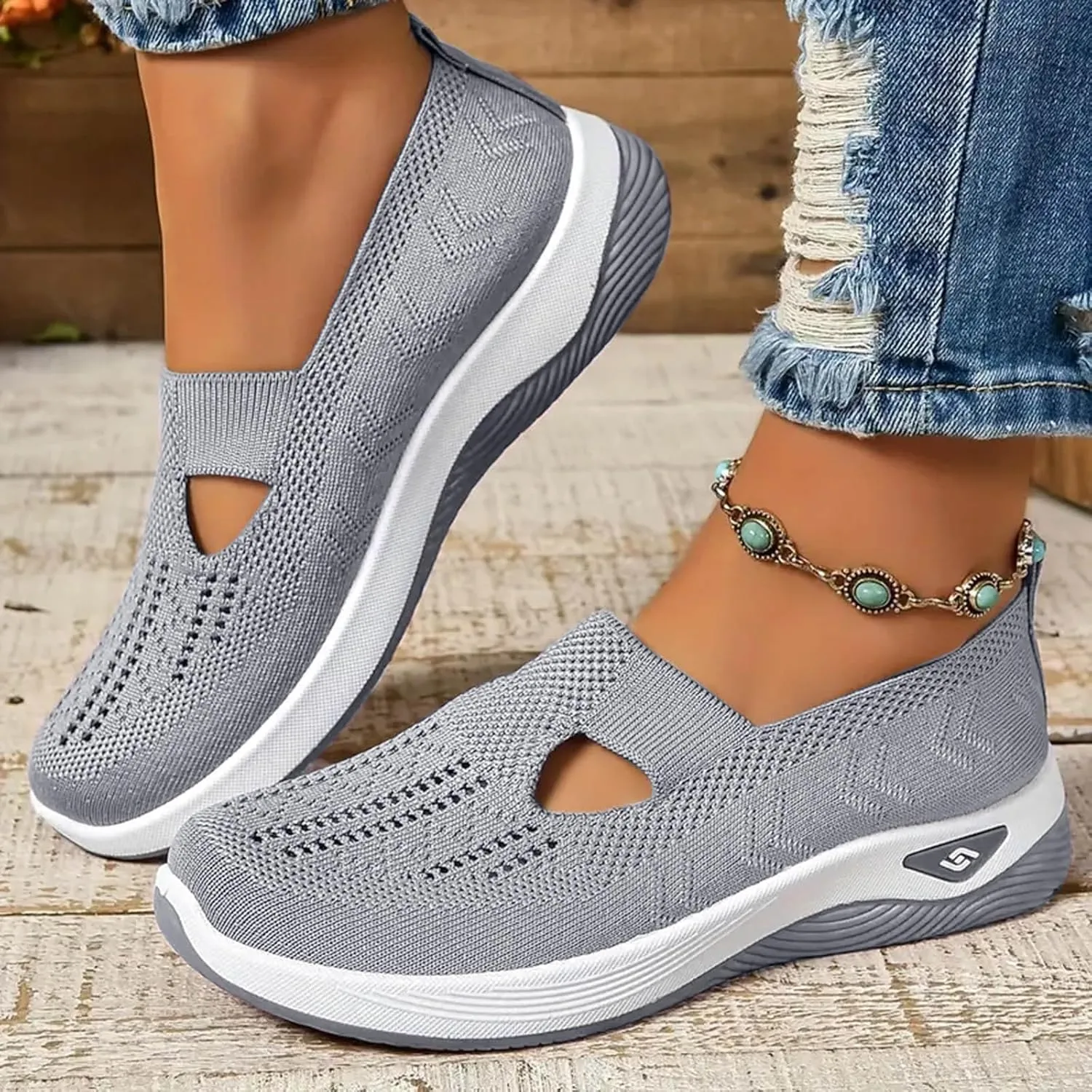 Orthopedic Shoes for Women Slip ons Woven Breathable Soft Sole Shoes for Foot Pain Relief Comfortable Non-Slip Walking Shoes