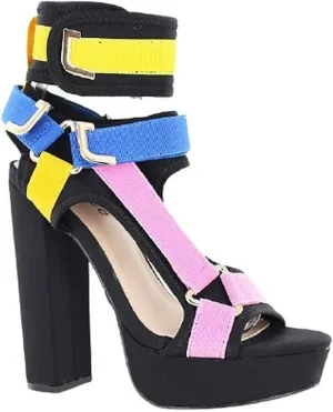 PAZZLE KEANDRA-07B Women's Chunky Platform Heels Open Toe Strappy Buckle High Heel Sandals