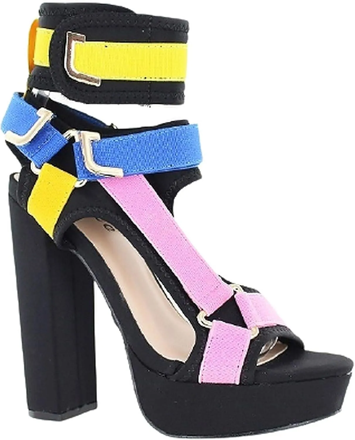 PAZZLE KEANDRA-07B Women's Chunky Platform Heels Open Toe Strappy Buckle High Heel Sandals