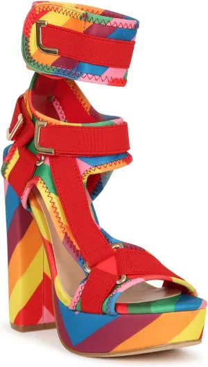 PAZZLE KEANDRA-07B Women's Chunky Platform Heels Open Toe Strappy Buckle High Heel Sandals