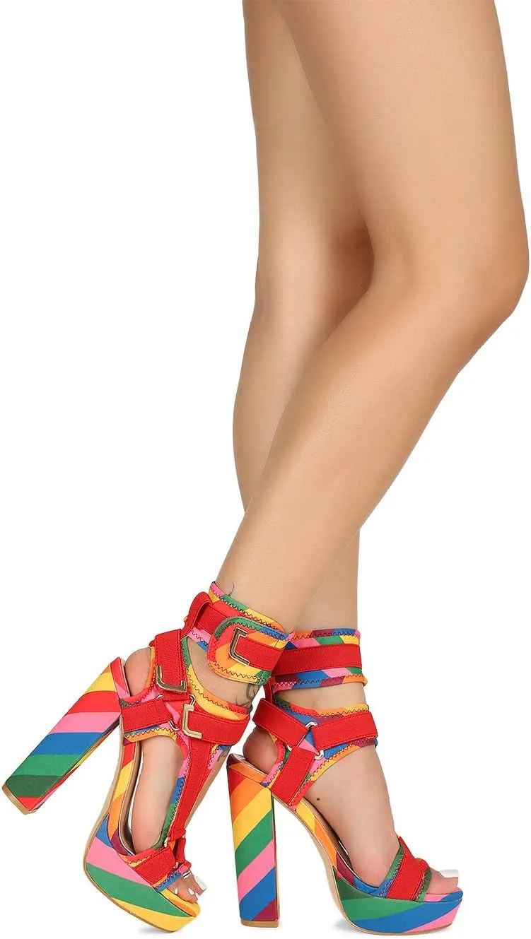 PAZZLE KEANDRA-07B Women's Chunky Platform Heels Open Toe Strappy Buckle High Heel Sandals