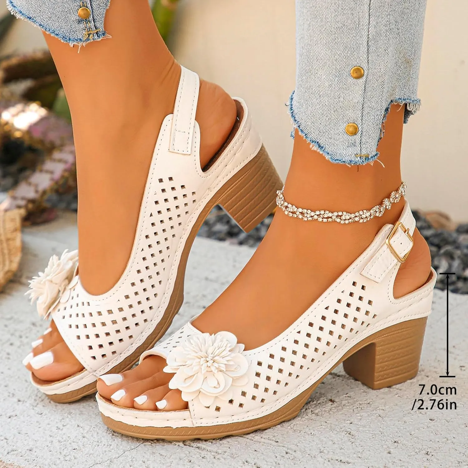 Peep Toe Wedges Heels for Women Leathers Low Heels Sandals Hollow Out Open Toe Breathable Shoes Slingback Casual Beach Shoes