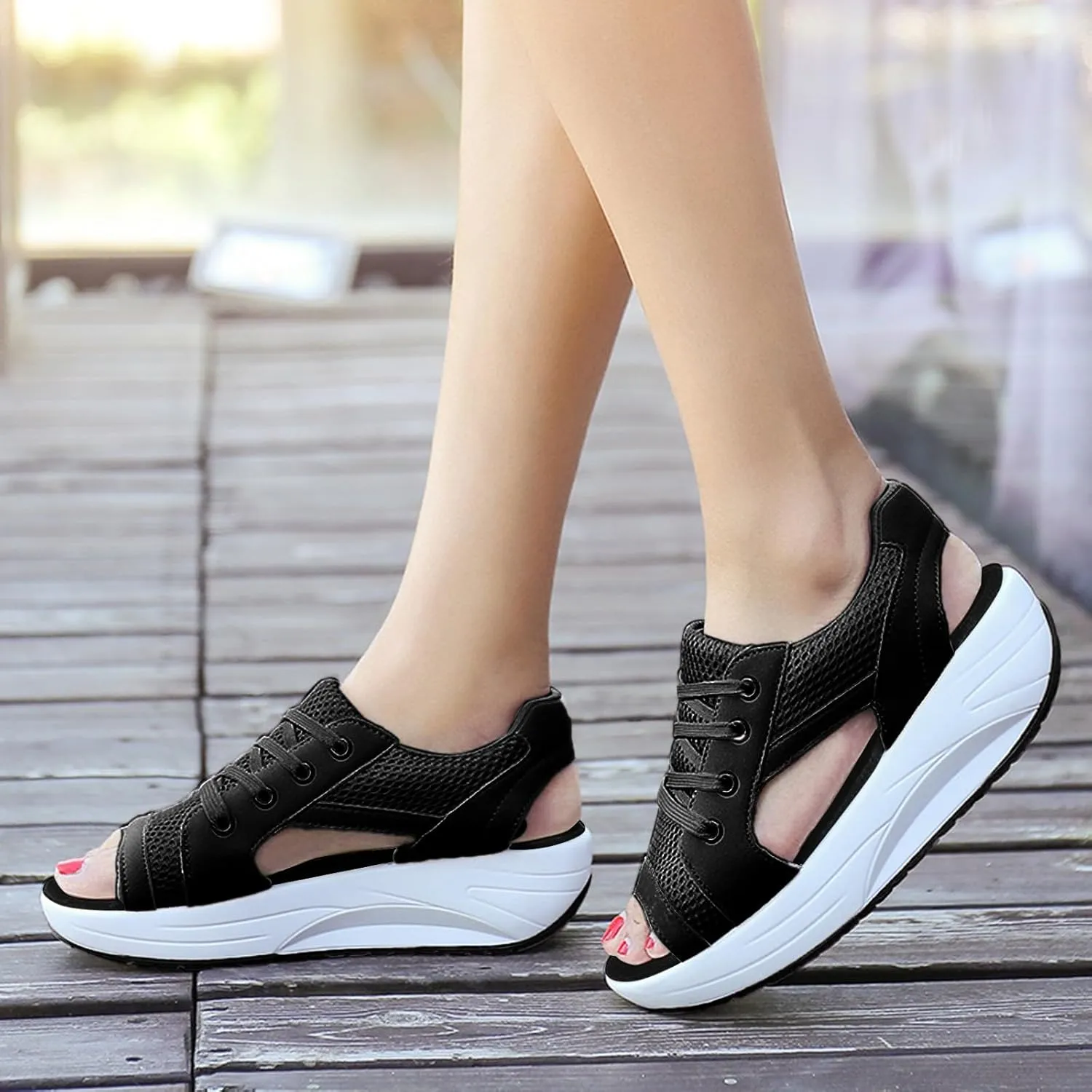 Platform Sandals Women Comfortable Wide Width Closed Toe Beach Slides Ankle Strap Wedges Flat Buckle up Walking Slip On Shoes Dressy Summer Dressy Sneakers 2025 Spring