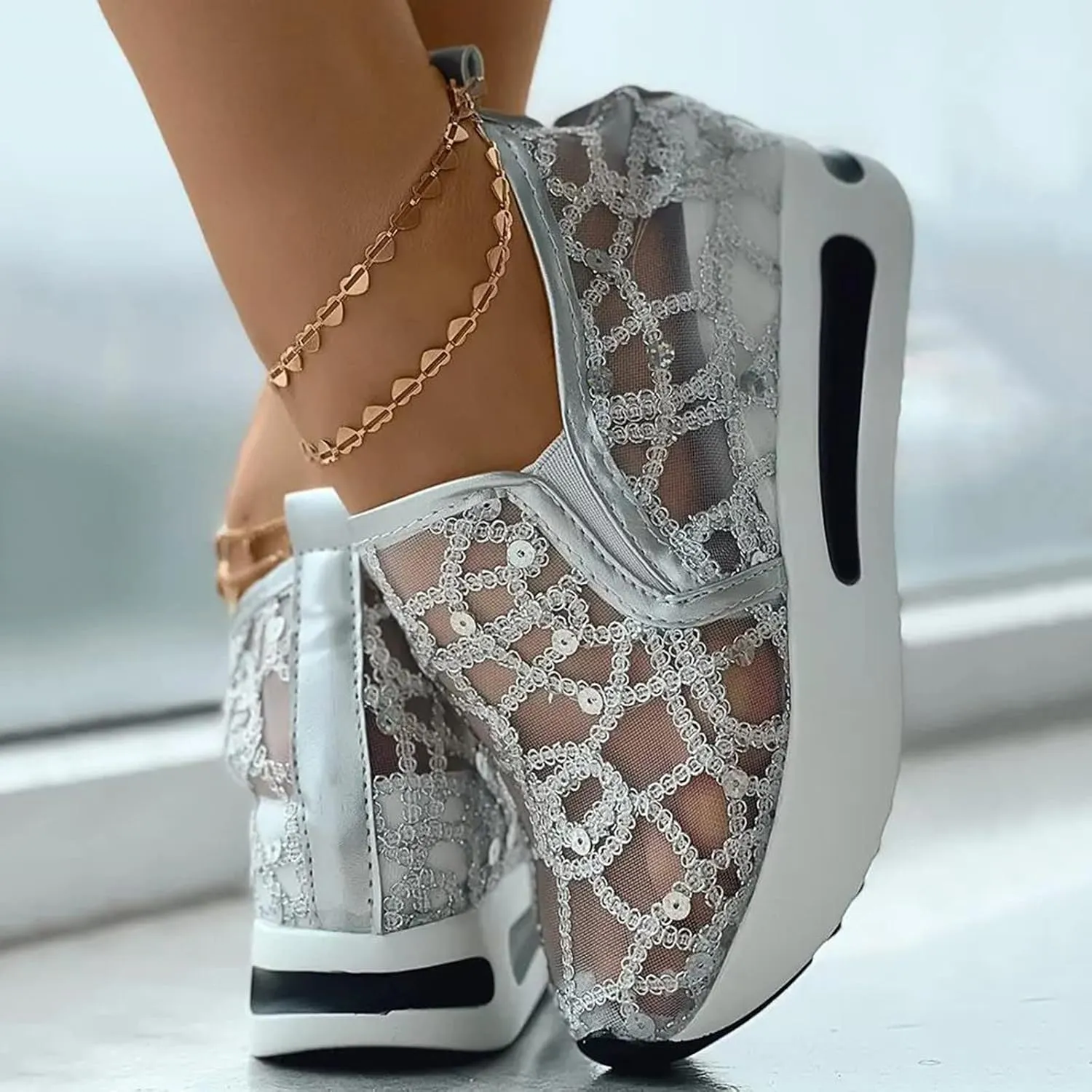 Platform Sneakers for Women Air Cushion | Walking Shoes Women Comfortable All Day Fashion Sneaker Low Top Chunky Breathable Slip On Loafers Ladies Hidden Sneakers Orthopedic Wedge Tennis Shoes