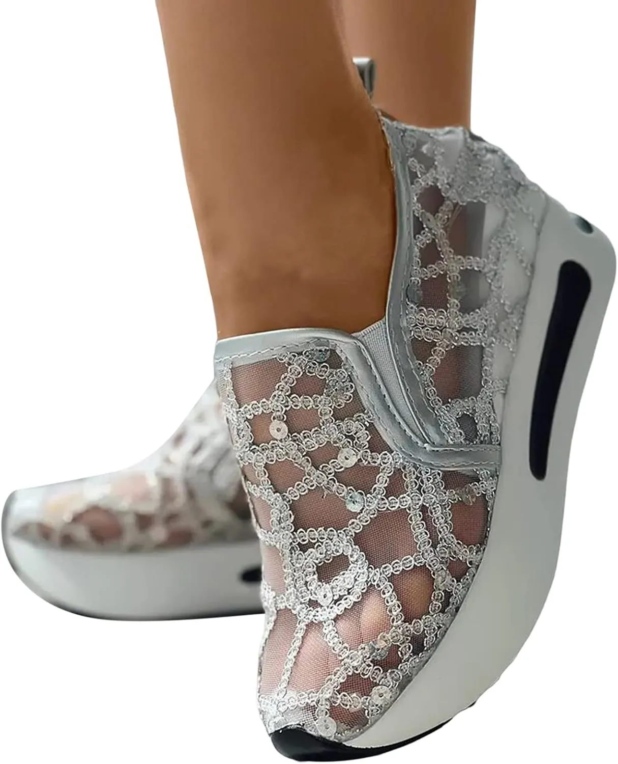 Platform Sneakers for Women Air Cushion | Walking Shoes Women Comfortable All Day Fashion Sneaker Low Top Chunky Breathable Slip On Loafers Ladies Hidden Sneakers Orthopedic Wedge Tennis Shoes