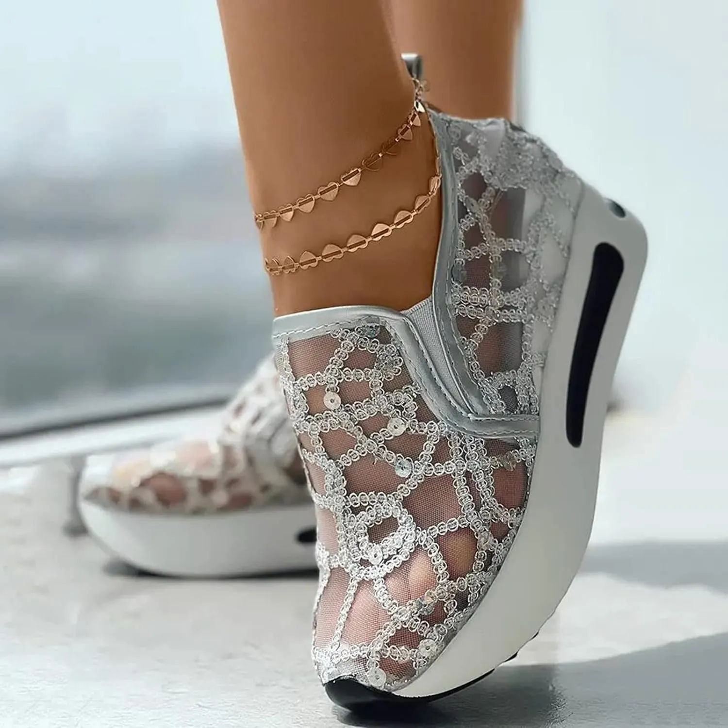 Platform Sneakers for Women Air Cushion | Walking Shoes Women Comfortable All Day Fashion Sneaker Low Top Chunky Breathable Slip On Loafers Ladies Hidden Sneakers Orthopedic Wedge Tennis Shoes