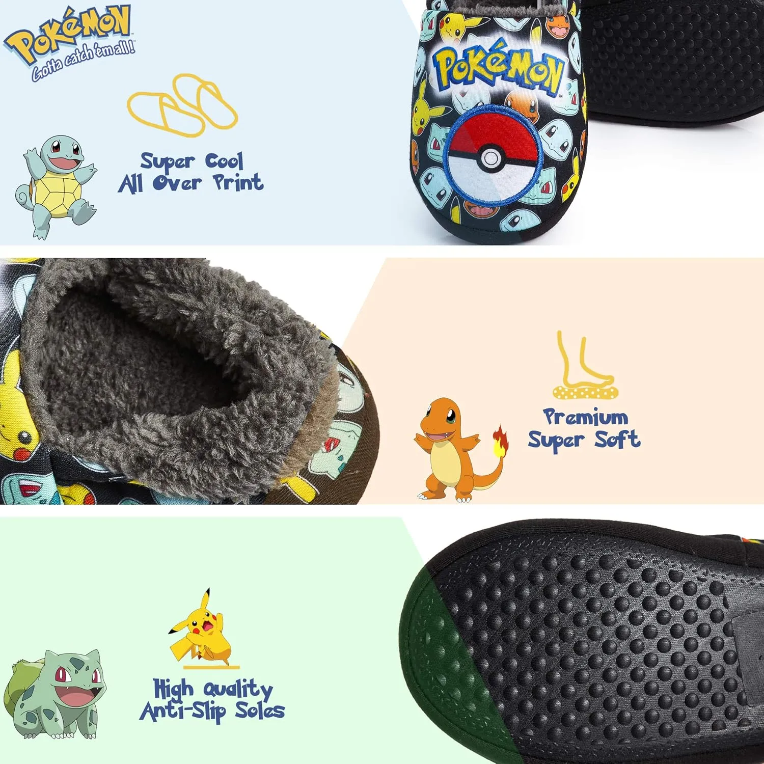 Pokemon Boys Slippers, Pikachu Bulbasaur Soft Kids Shoes, Gifts for Boys