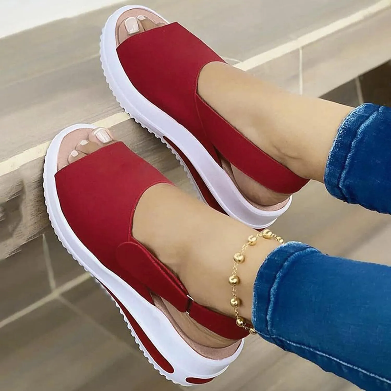 Sandalias para Mujer, Women's 2023 Peep Toe Platform Sandals Shoes Wedges Ankle Buckle Ladies Flip Flops