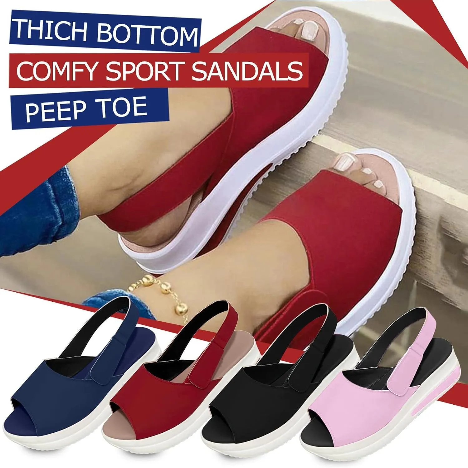 Sandalias para Mujer, Women's 2023 Peep Toe Platform Sandals Shoes Wedges Ankle Buckle Ladies Flip Flops