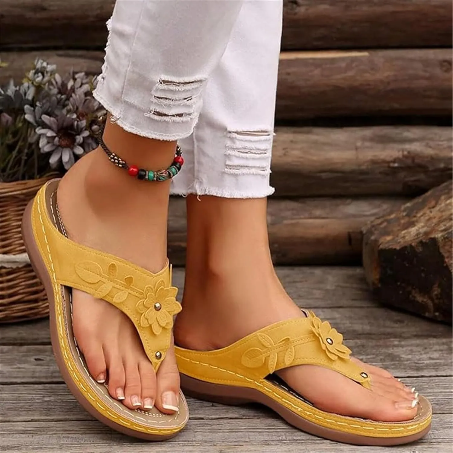 Sandals For Women 2025 Comfortable Walking Orthopedic Slippers Wedge Heel Slip On Summer Orthotic Thong Flip Flops