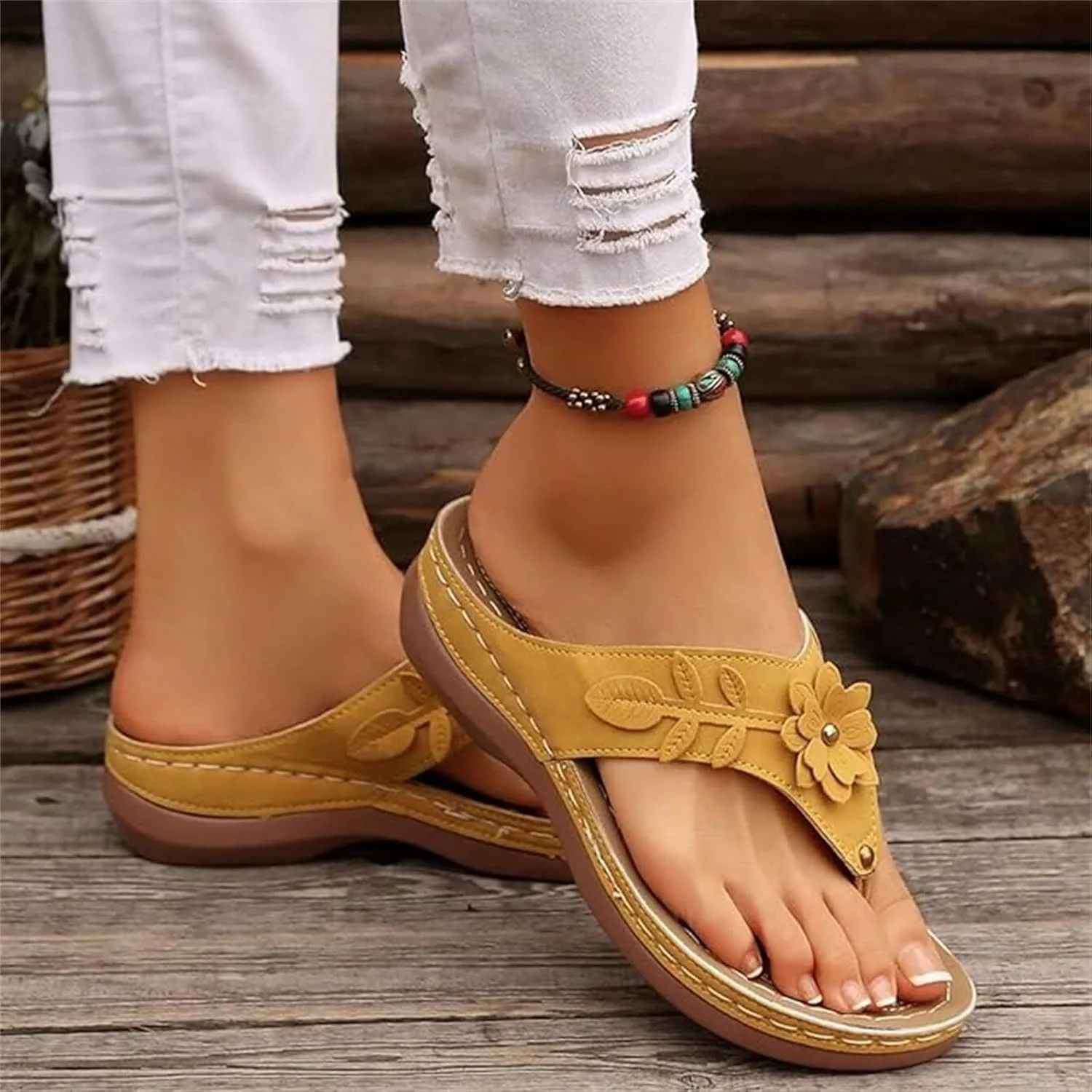 Sandals For Women 2025 Comfortable Walking Orthopedic Slippers Wedge Heel Slip On Summer Orthotic Thong Flip Flops