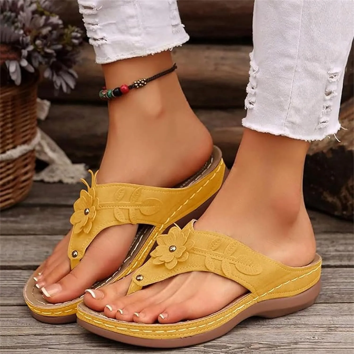 Sandals For Women 2025 Comfortable Walking Orthopedic Slippers Wedge Heel Slip On Summer Orthotic Thong Flip Flops
