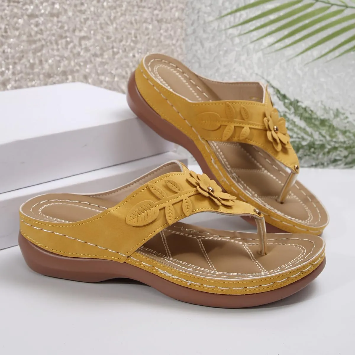Sandals For Women 2025 Comfortable Walking Orthopedic Slippers Wedge Heel Slip On Summer Orthotic Thong Flip Flops