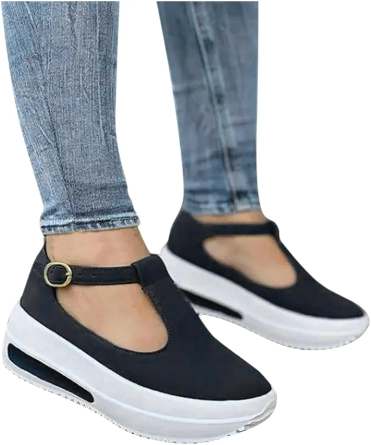 Sandals for Women Casual Dressy Summer Slip on Ankle Strap Comfy Orthotic Sandals Closed Toe Cutout Platform Wedges Buckle up Summer Outdoor Walking Shoes