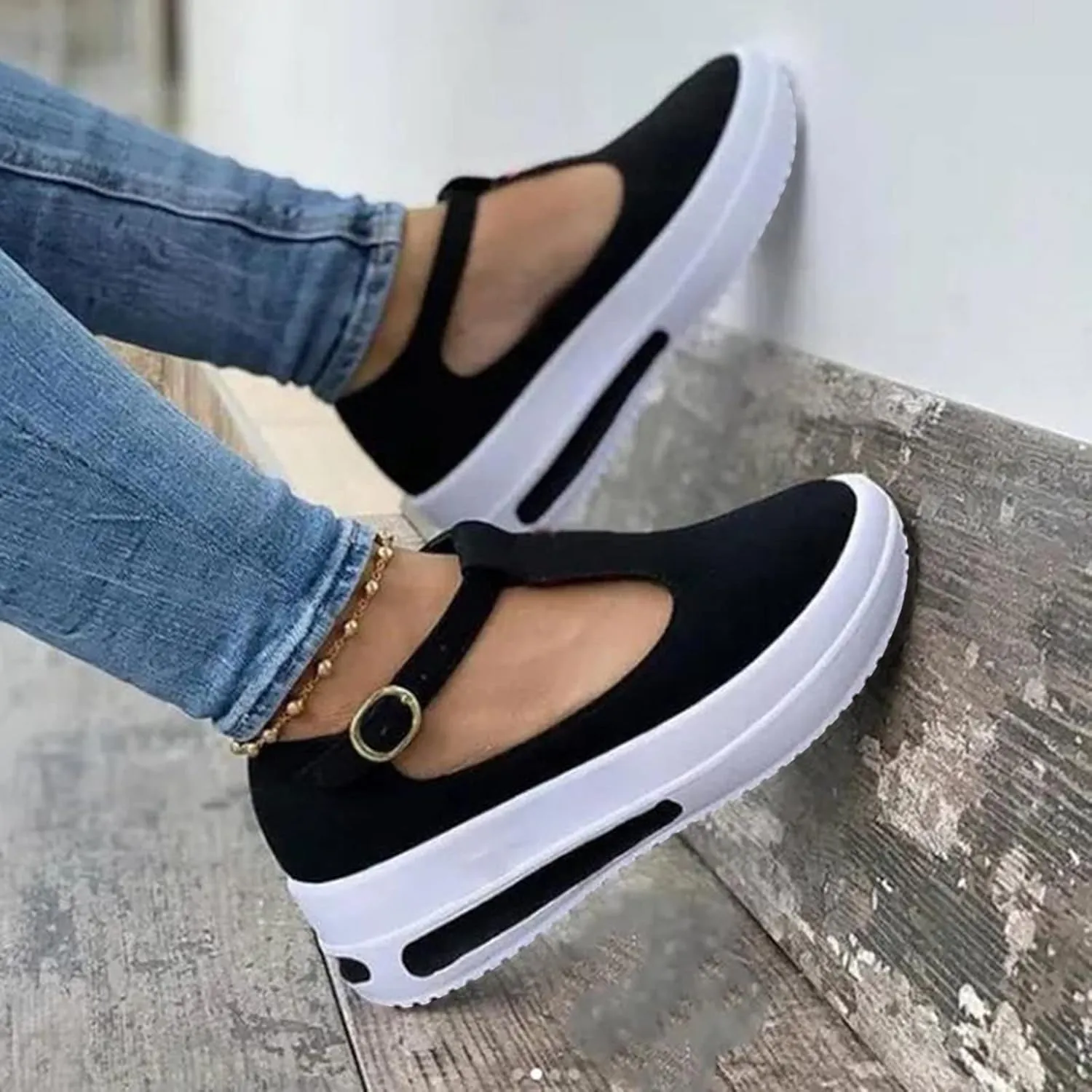 Sandals for Women Casual Dressy Summer Slip on Ankle Strap Comfy Orthotic Sandals Closed Toe Cutout Platform Wedges Buckle up Summer Outdoor Walking Shoes