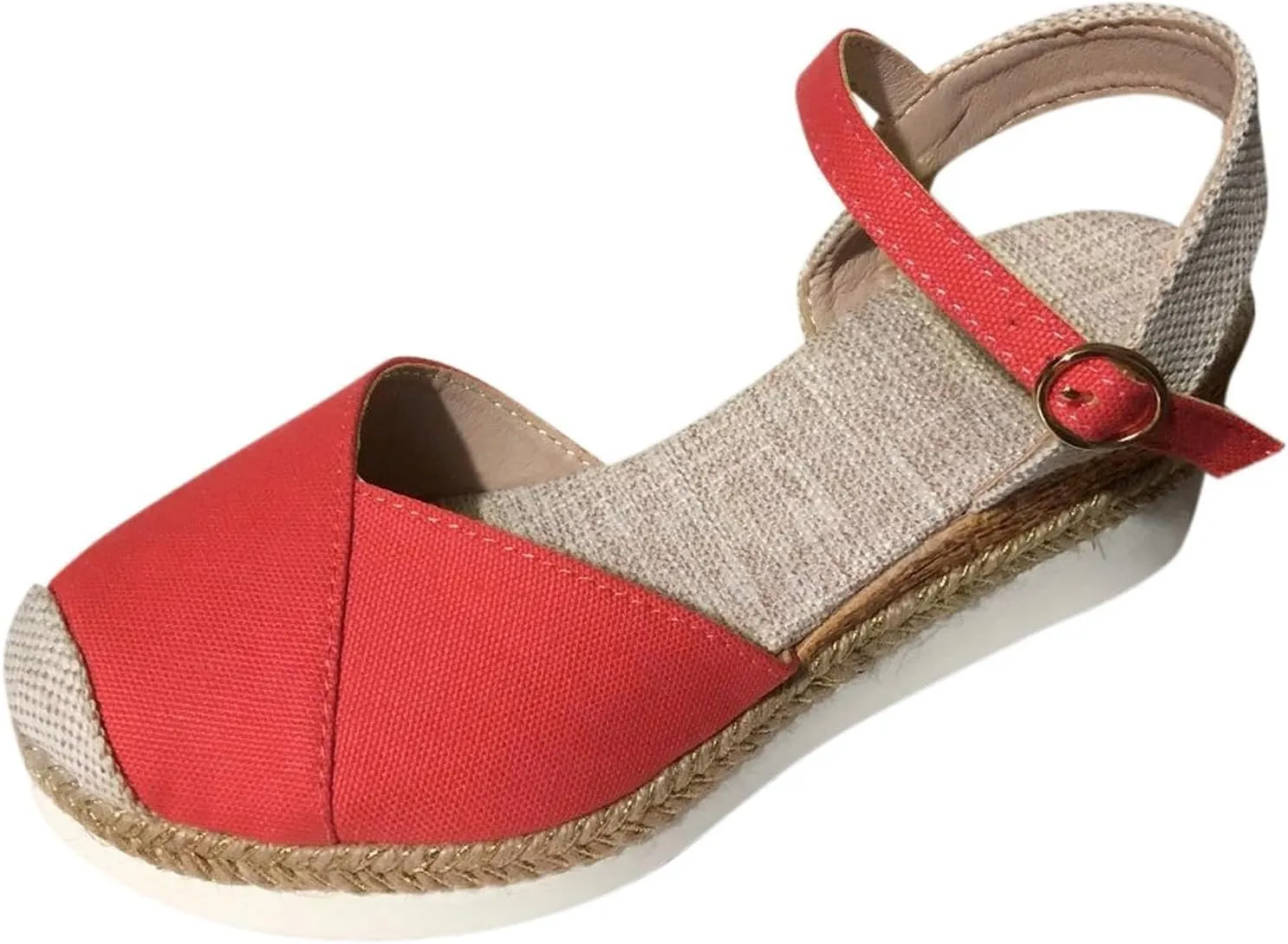 Sandals for Women Closed Toe Crisscross Elastic Ankle Strap Platform Espadrille Wedge Sandals Adjustable Buckle Flat Slide Sandals Canvas Wedge Sandals