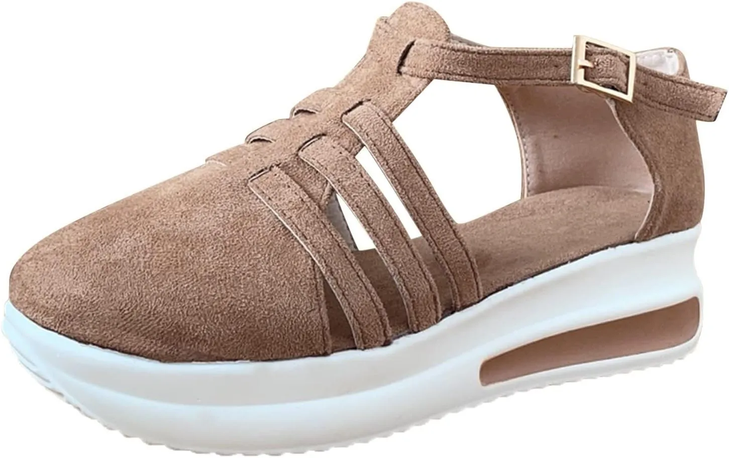 Sandals for Women Dressy Summer Non Slip Flatform Espadrilles Sandals Closed Toe Strappy Ankle Strap Metal Buckle Sandal T-Strap Comfort Shoes Walking Loafers