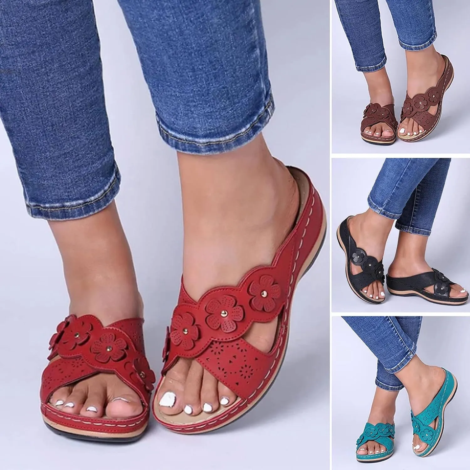 Sandals for Women Dressy Summer,Women's Flat Ankle Buckle Strap Clip Toe Flip Flop Sandals Walking Women Sandal