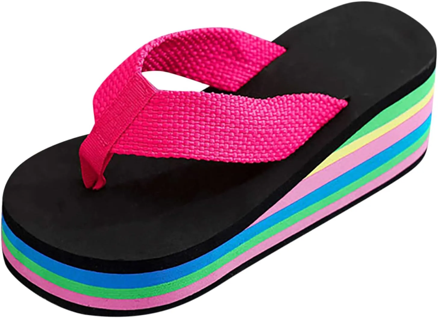 Sandals For Womens Colorful Rainbow Thong Sandals Lightweight Foam Thick Soles Wedge Heels Platform Home Flip Flops