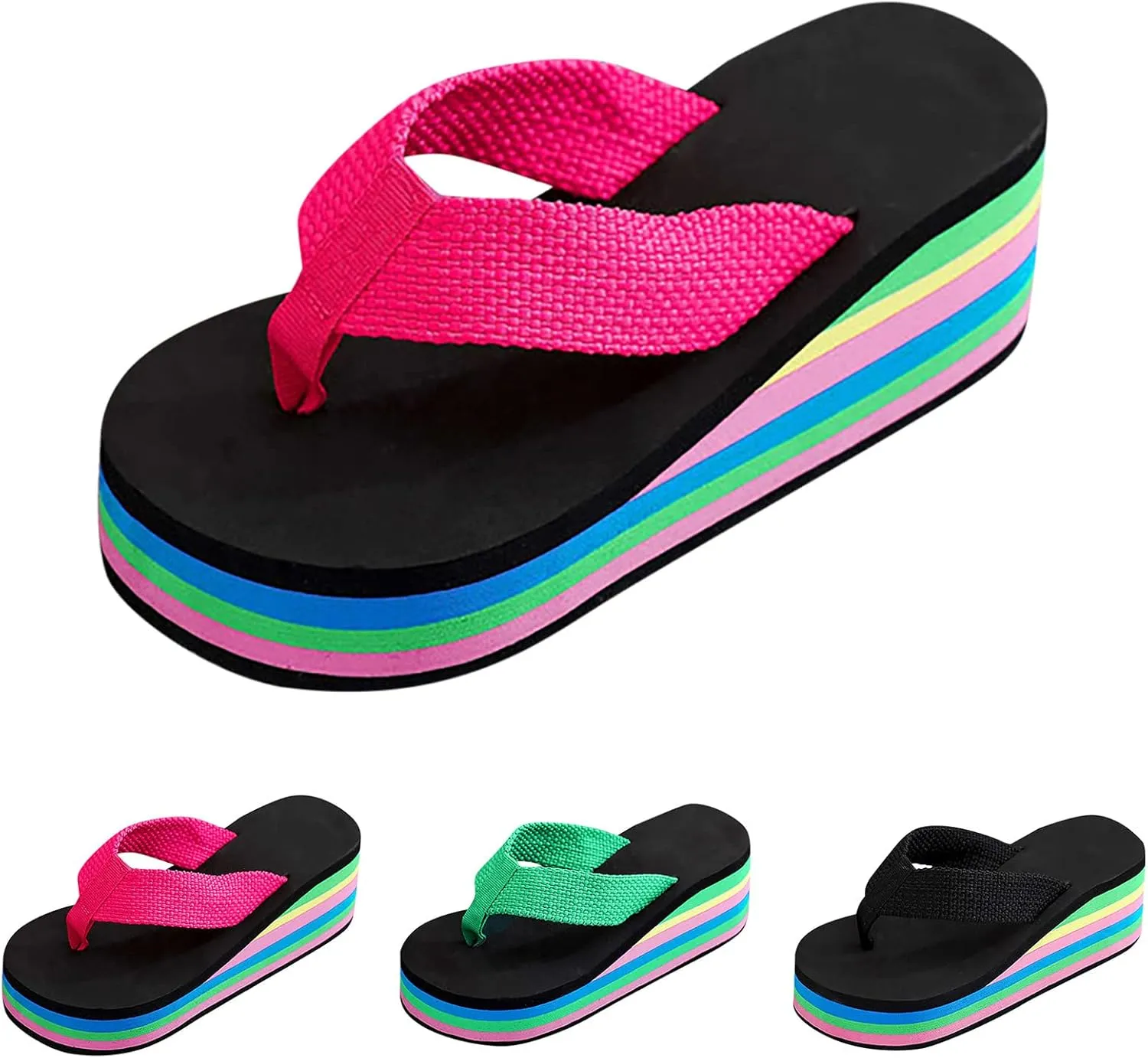 Sandals For Womens Colorful Rainbow Thong Sandals Lightweight Foam Thick Soles Wedge Heels Platform Home Flip Flops