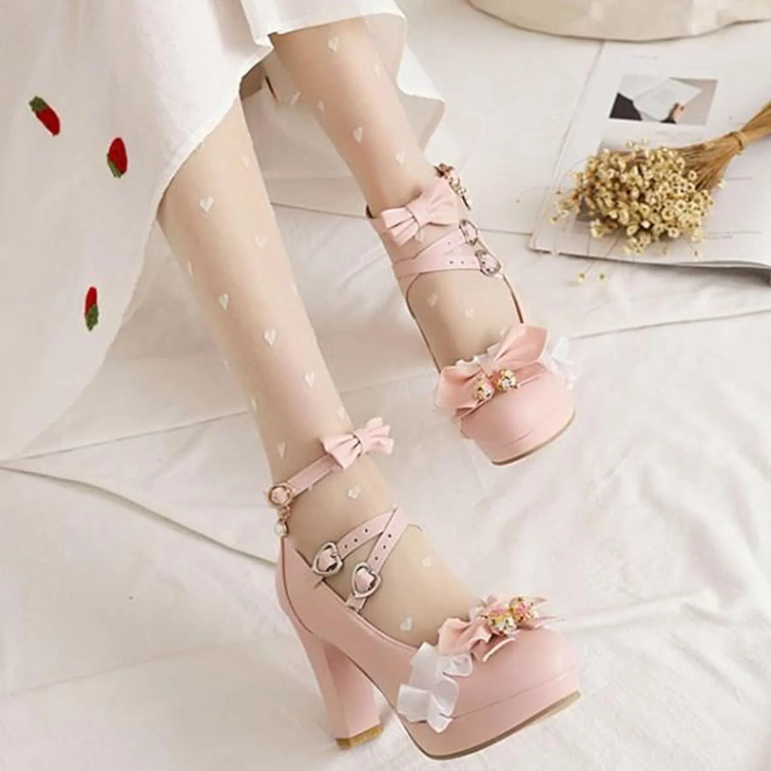 Sandals Sweet And Fresh Lace Bow Thick Sole Ladies Fairy High Heel Sandals Ash Shoes Women Sandals