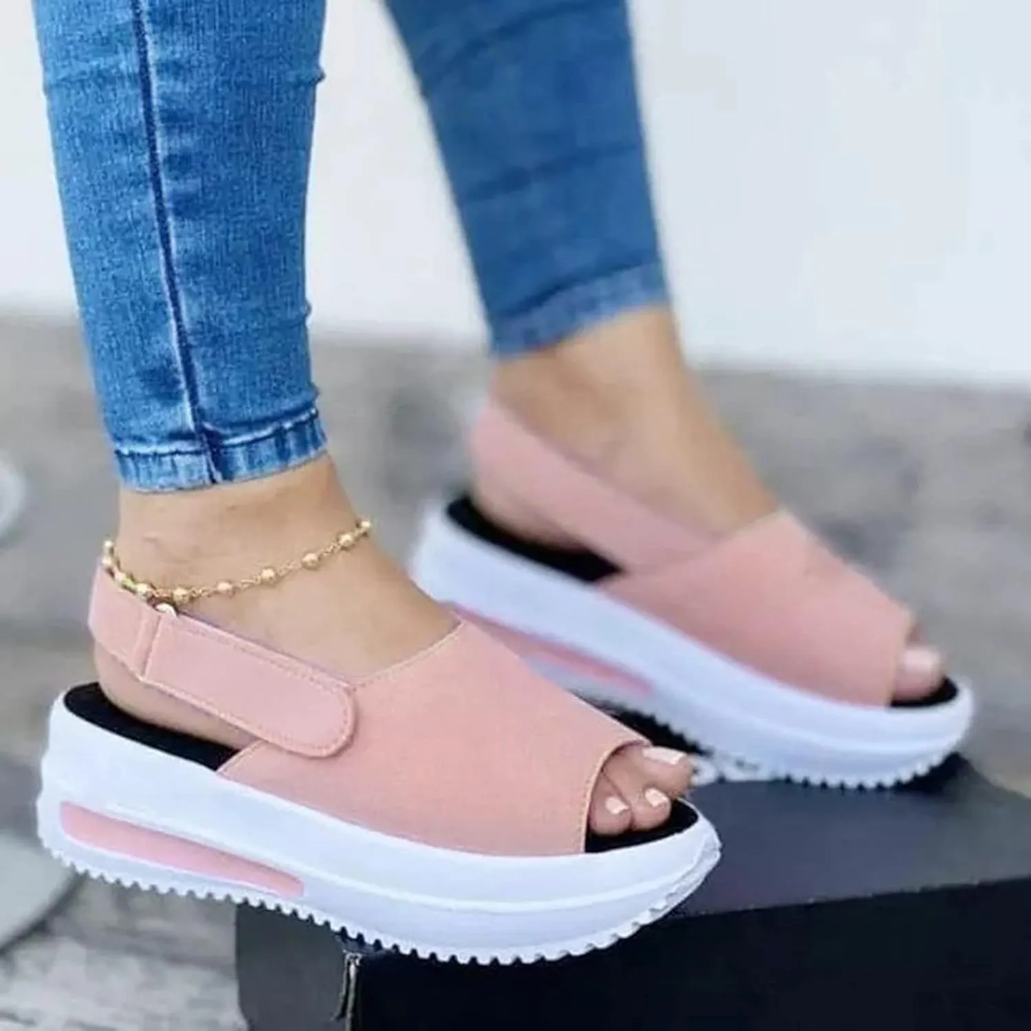 Sandals Women Comfortable, Women's 2023 Peep Toe Platform Sandals Shoes Wedges Ankle Buckle Ladies Flip Flops
