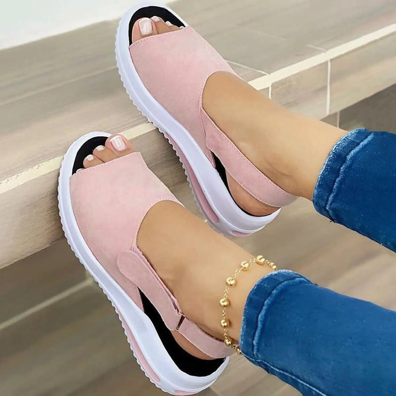 Sandals Women Comfortable, Women's 2023 Peep Toe Platform Sandals Shoes Wedges Ankle Buckle Ladies Flip Flops