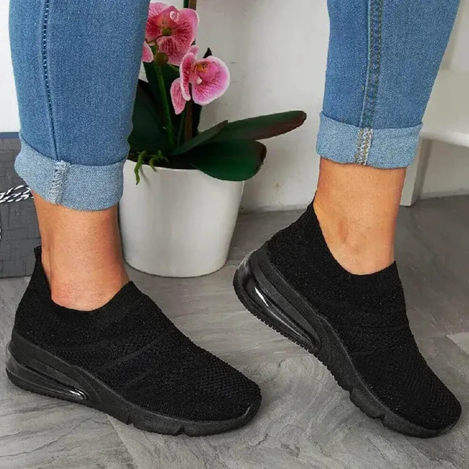 SBGMoSJ Extra Wide Women Walking Sneakers Size 8 X Wide Fall Dress Shoes for Women 2023 Comfy Walking Shoes for Women Slip Ons Womens Black Sneakers Size 9.5 Wide Zapatillas Sin Cordones para Mujer