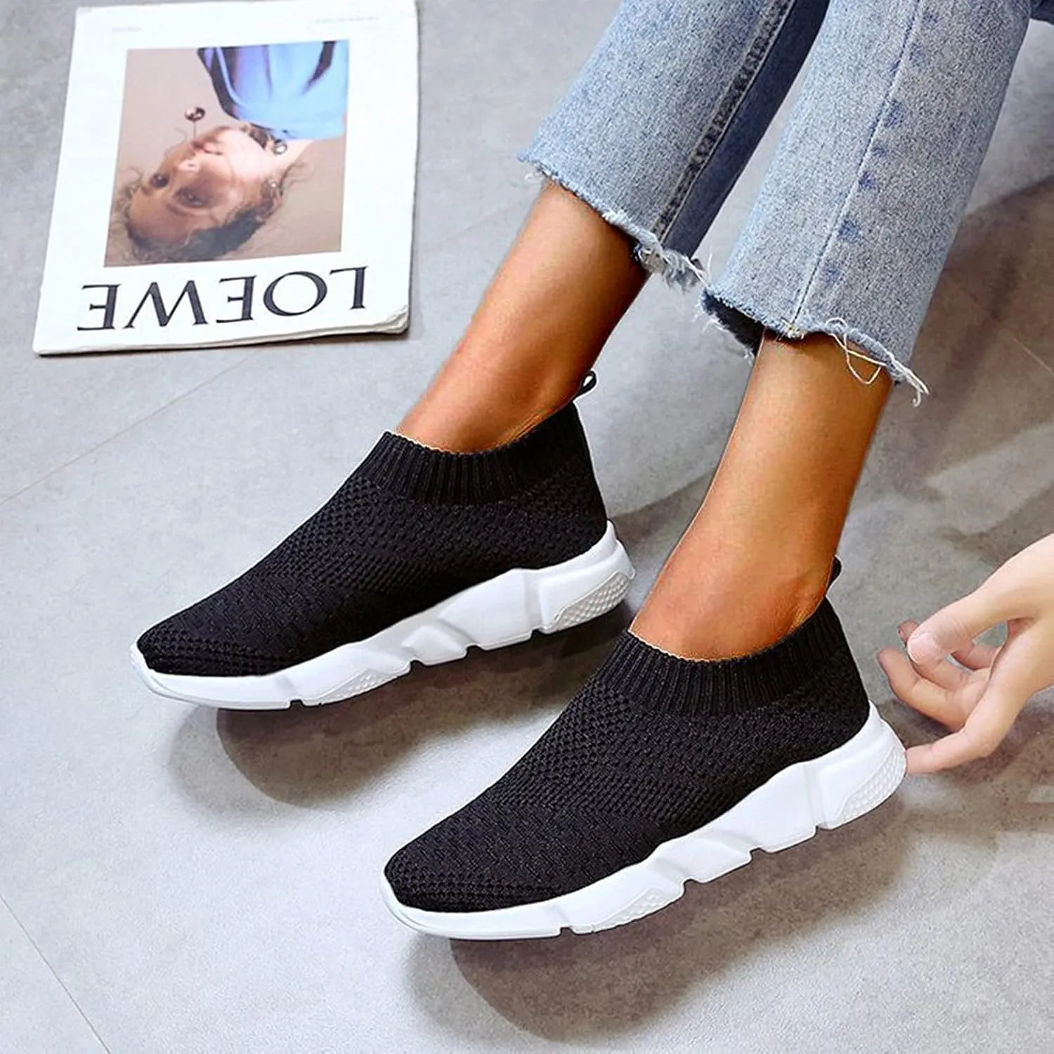 SBGMoSJ Sneakers for Women Womens Black Slip Resistant Tennis Shoes Women's Tennis Shoes Size 8 1/2 Wedge Sneakers for Women Size 11 Wide Womens Shoes Slip Ons Flats Fall 2023