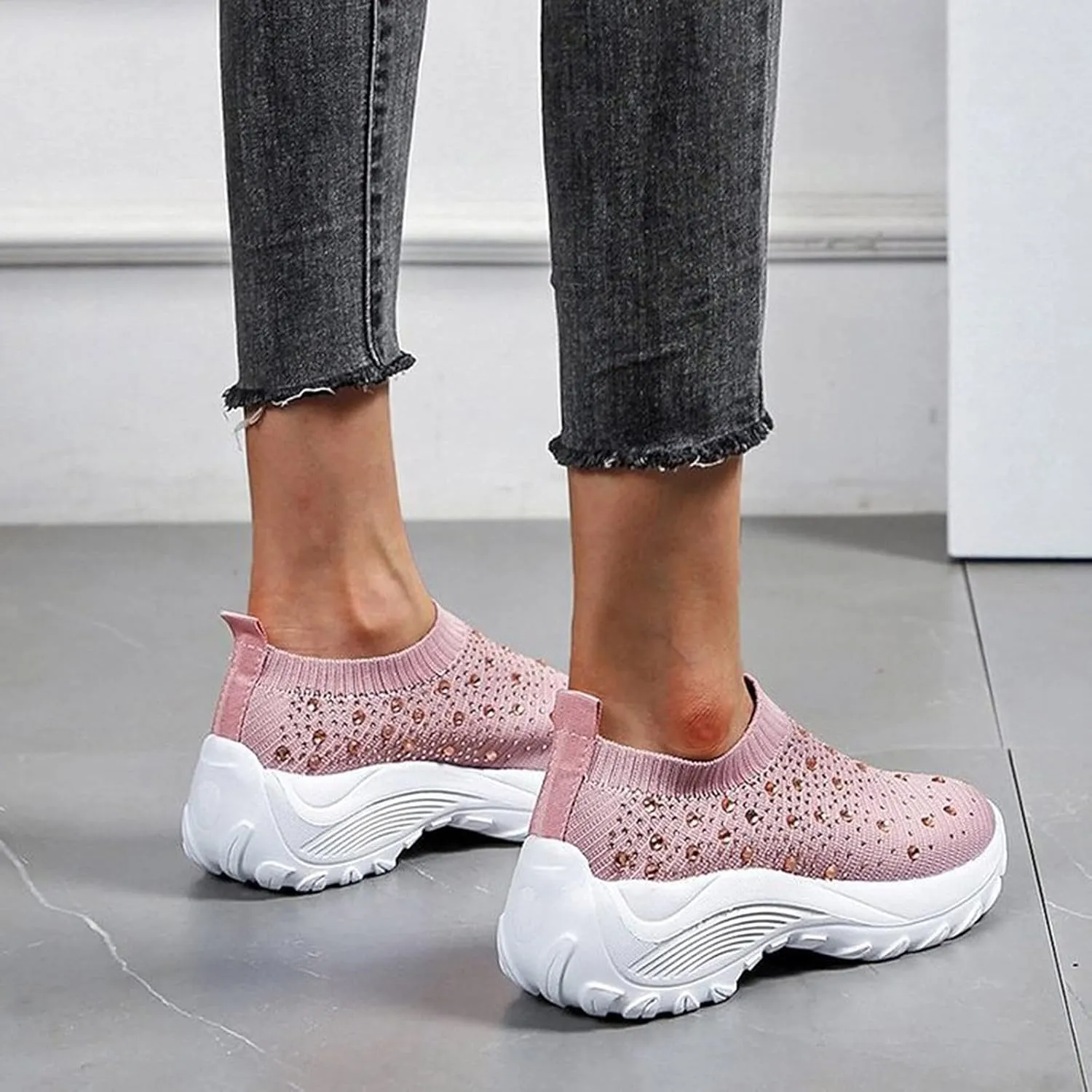 SBGMoSJ Women's Walking Sneakers Wide Width Slip On Shoes Women Dressy Casual Low Heel Womens Casual Shoes Slip Ons Womens Shoes Size 6.5 Sneakers Zapatos CóModos para Hombre
