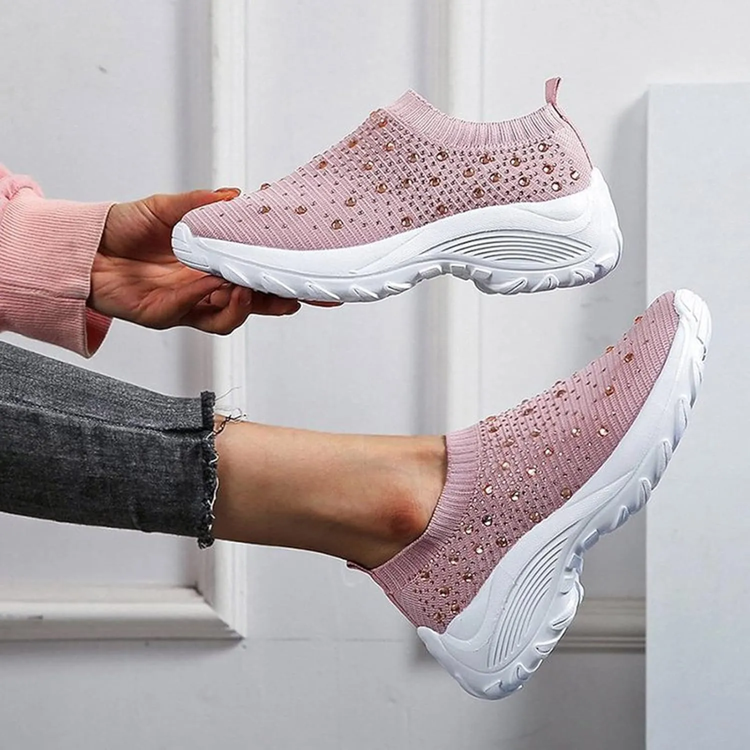 SBGMoSJ Women's Walking Sneakers Wide Width Slip On Shoes Women Dressy Casual Low Heel Womens Casual Shoes Slip Ons Womens Shoes Size 6.5 Sneakers Zapatos CóModos para Hombre