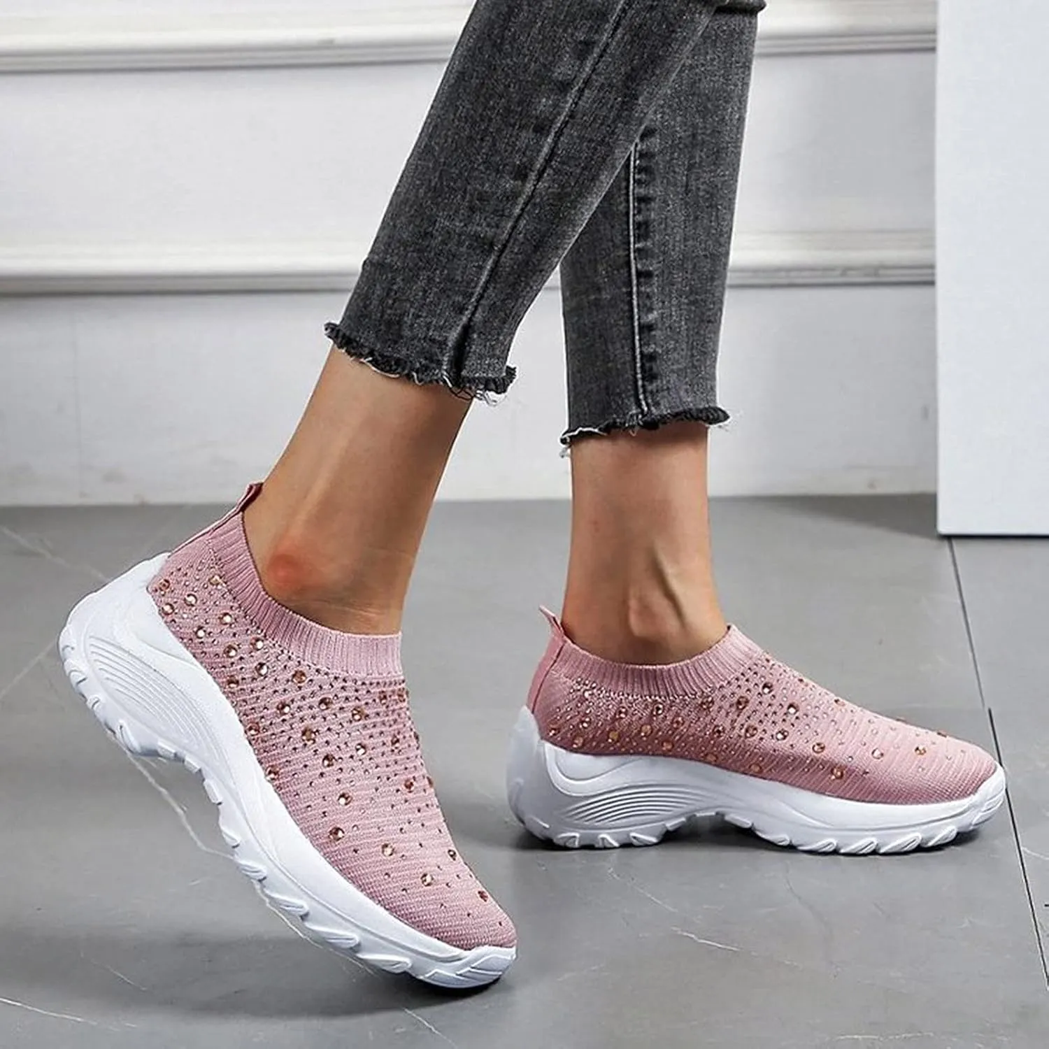 SBGMoSJ Women's Walking Sneakers Wide Width Slip On Shoes Women Dressy Casual Low Heel Womens Casual Shoes Slip Ons Womens Shoes Size 6.5 Sneakers Zapatos CóModos para Hombre