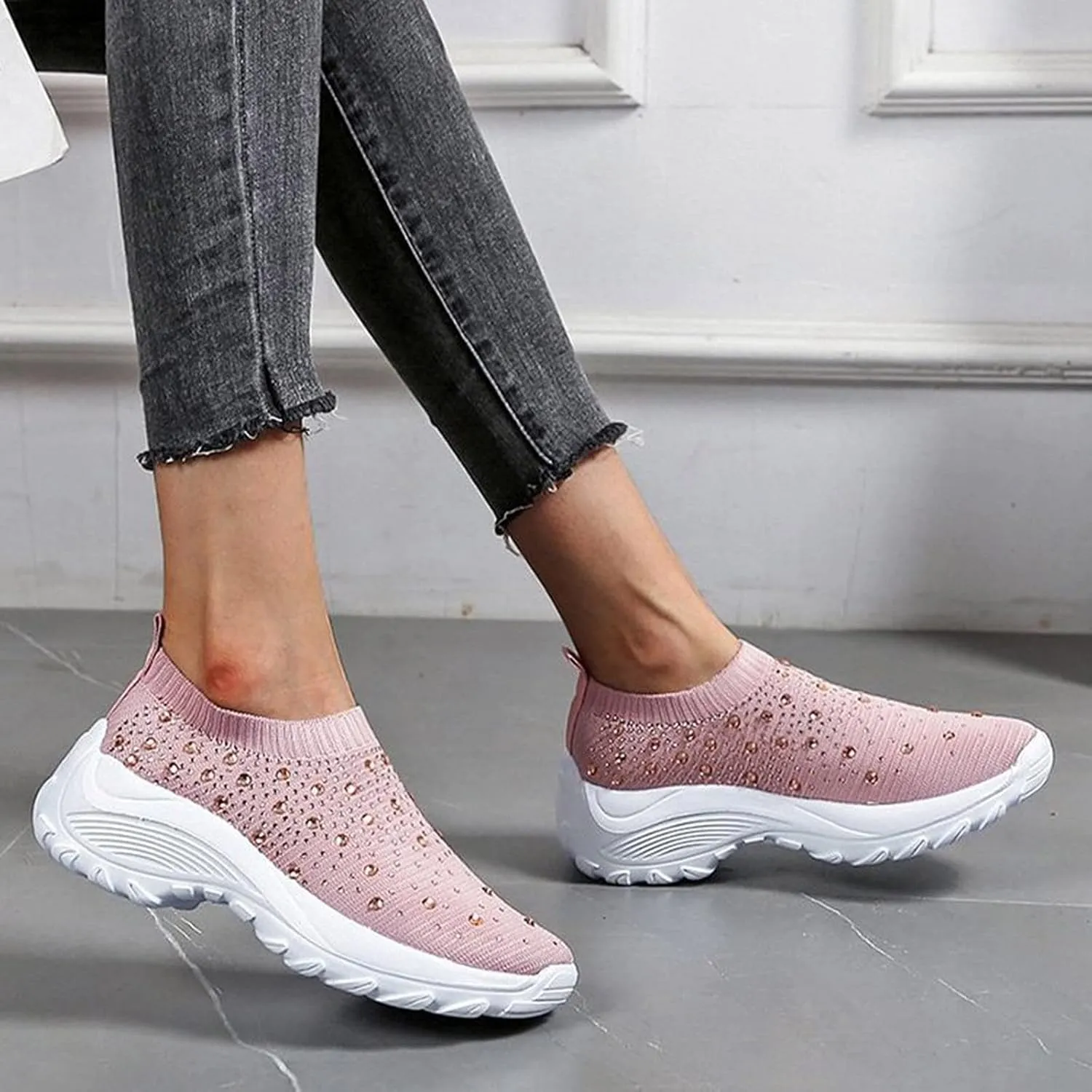 SBGMoSJ Women's Walking Sneakers Wide Width Slip On Shoes Women Dressy Casual Low Heel Womens Casual Shoes Slip Ons Womens Shoes Size 6.5 Sneakers Zapatos CóModos para Hombre