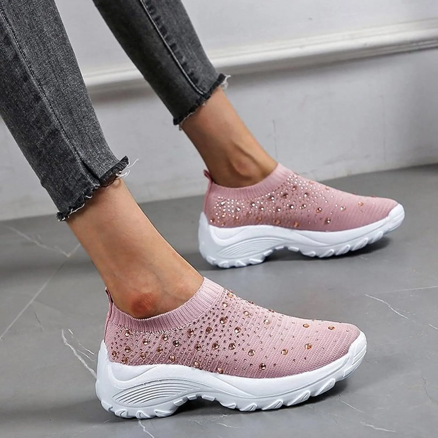 SBGMoSJ Women's Walking Sneakers Wide Width Slip On Shoes Women Dressy Casual Low Heel Womens Casual Shoes Slip Ons Womens Shoes Size 6.5 Sneakers Zapatos CóModos para Hombre